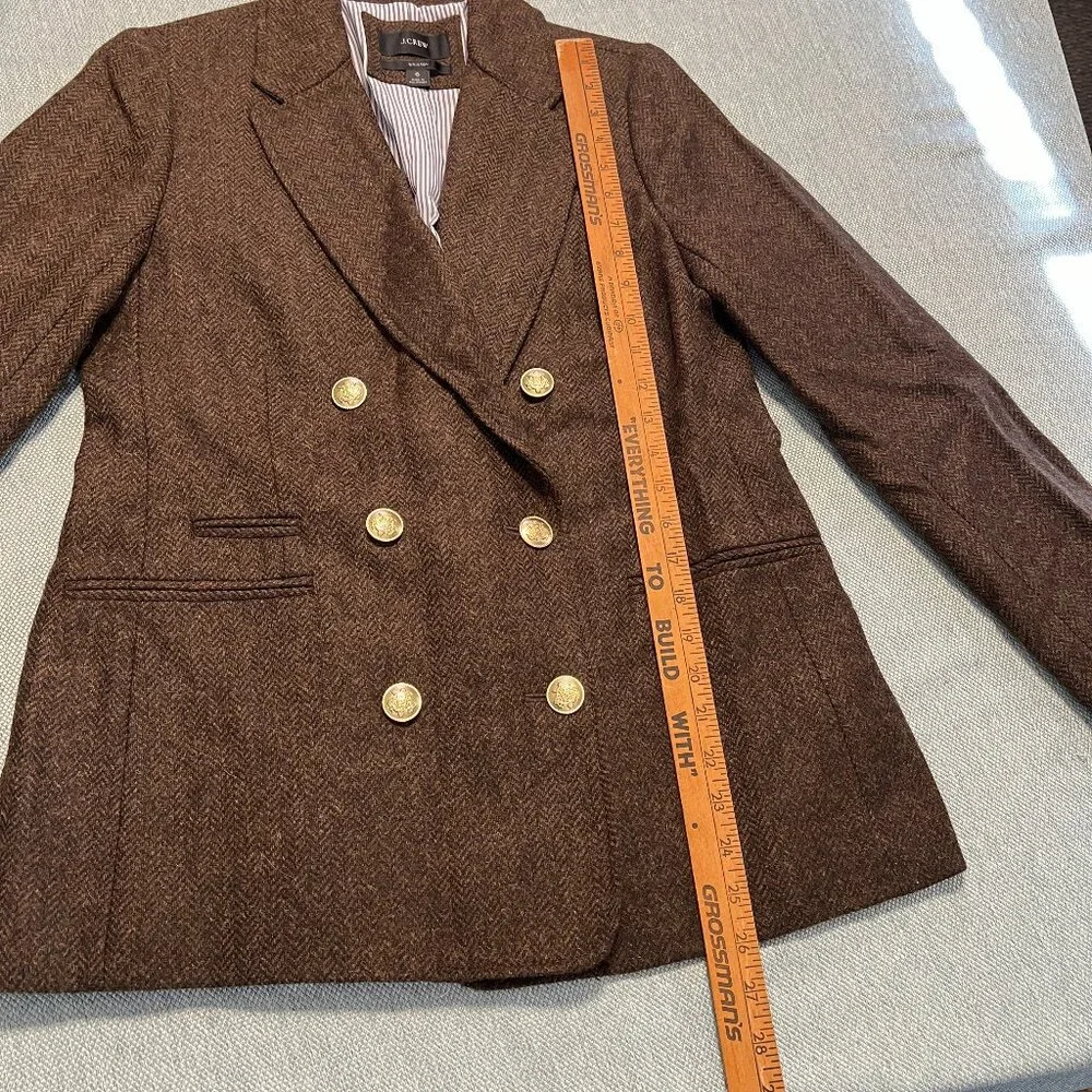J CREW BRISTOL DOUBLE BREASTED BLAZER DARK CHOCOLATE WOOL HERRINGBONE SIZE 6 - Picture 11 of 12